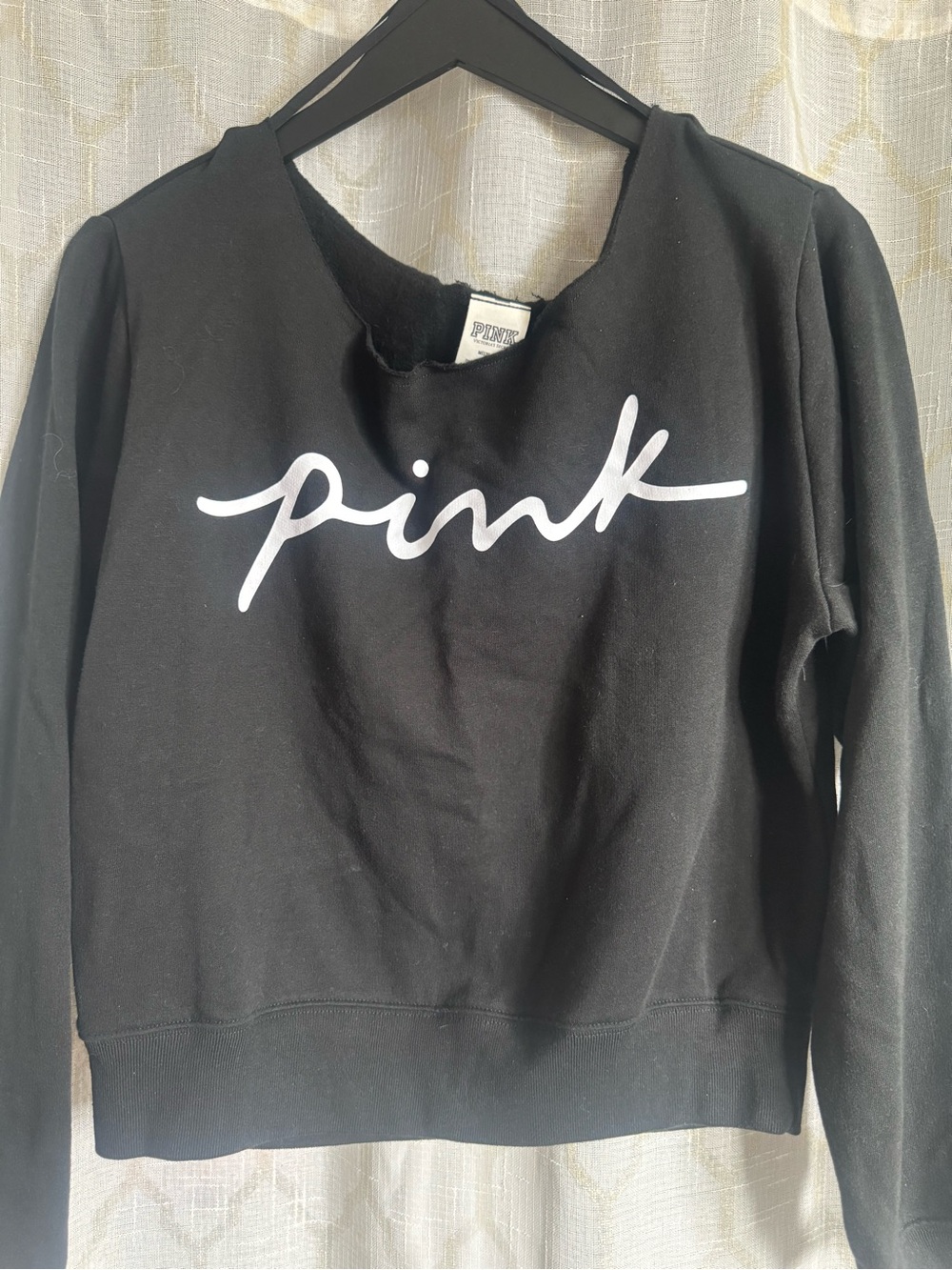 PINK Victoria's Secret Black Crewneck with White Script Logo